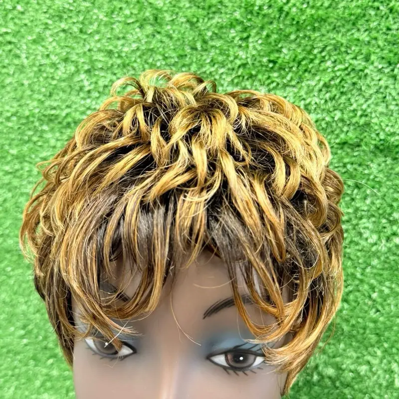 Short Layered Pixie Cut Wig with Honey Blonde Highlights, Heat Resistant Synthetic Hair, Beginner Friendly, Soft Natural-Looking Texture & Lightweight Breathable Cap, Feathered Layers, Brown & Honey Blonde, Female, Honey Highlights, Everyday Wear