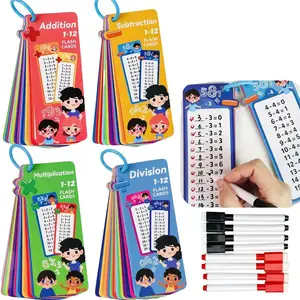 Children Math Arithmetic Learning Flash Cards Set, Visual Learning Tools, Addition Subtraction Multiplication Division Practice, Erasable Reusable Unisex Educational Toys