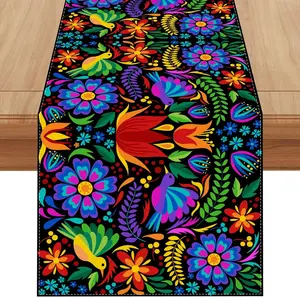 Linen Mexican Fiesta Table Runner 72 Inches Long Mexican Fiesta Themed Party Cinco De Mayo Home Kitchen Dining Room Table Decoration (Purple) Jiudungs
