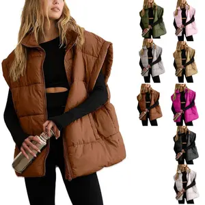 JovenPara Women's Winter Oversized Puffer Vest Lightweight Stand Collar Flysleeve Insulated Padded Puffy Jackets Coat with Pockets Casual Outerwear
