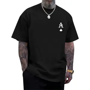 loose printed T-shirt, with a playing card spade A pattern, street-style rapper casual T-shirt