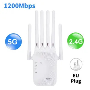 Portable Tri-Band Pocket WiFi Hotspot Router with AC1200M/300Mbps High Gain Signal Boost, Dual Bands 2.4G/5G Network Expander, EU Plug Wireless Repeater Amplifier Accessory