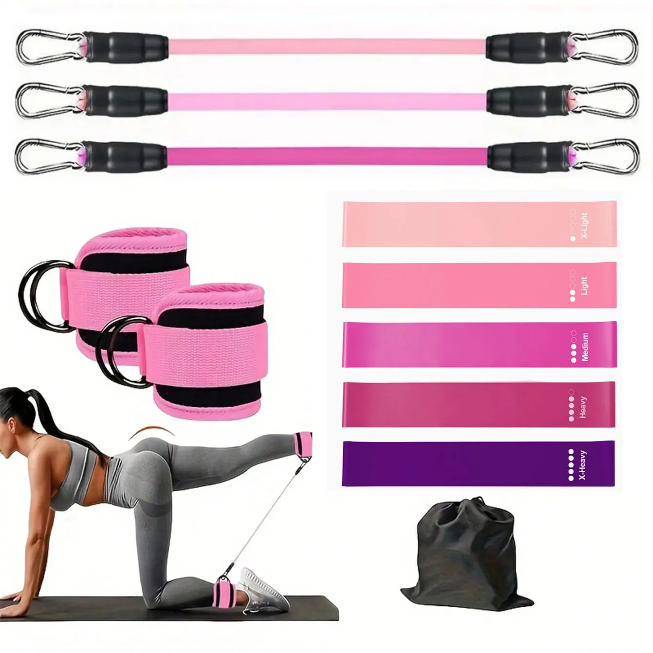 11PCS/SET Resistance Band Set, Gym-Style Multi-Level Training Equipment with Ankle Straps for Home Workout and Leg & Hip Toning
