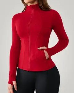 QUEENIEKE Workout Jackets for Women Full Zip Slim Fit Athletic Running Ypga Jacket with Back Mesh Vent & Pockets & Thumb Holes  87% Nylon 13% Lycra