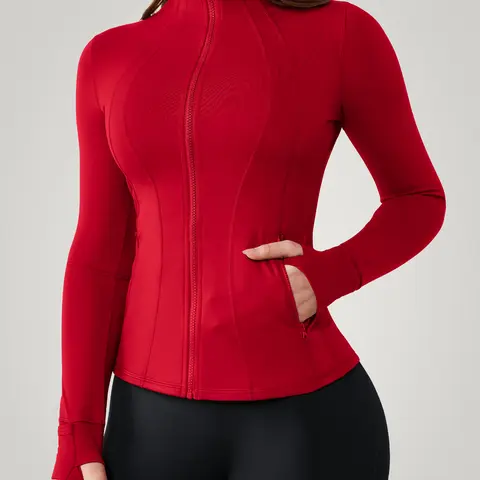 QUEENIEKE Workout Jackets for Women Full Zip Slim Fit Athletic Running Ypga Jacket with Back Mesh Vent & Pockets & Thumb Holes  87% Nylon 13% Lycra