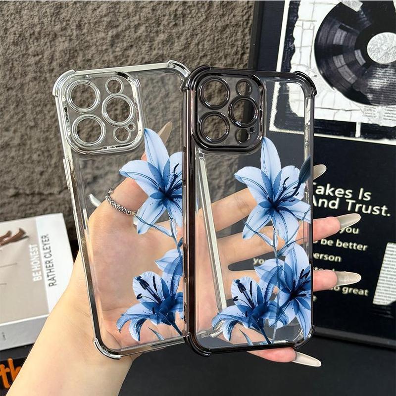 Blue Lily Whisper for Phone Phone Case for iPhone 17/16/15/14/13/12/11/xs/xs max/xr/Samsung/S22/S23/S24/S25PLUS  FE ULTRA  EDGEElegant White Floral Soft TPU Shockproof Protective Cover Gift