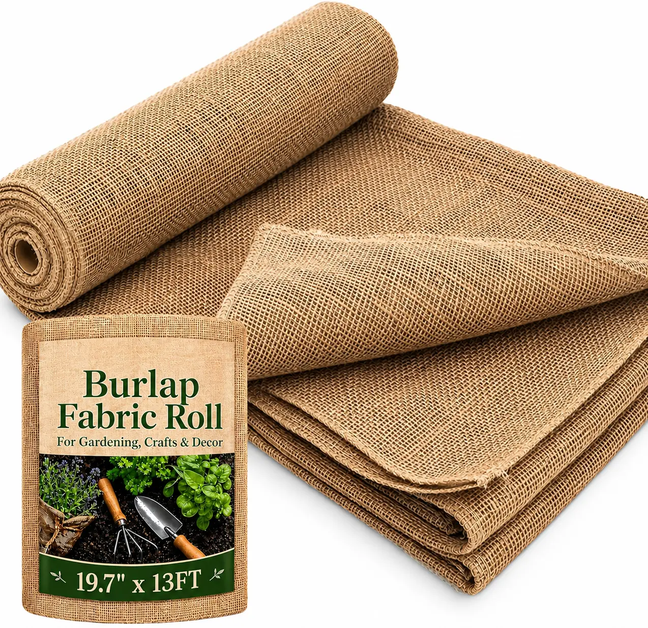 19.7" x 13 Feet Burlap Fabric Roll - Natural Jute Burlap Roll