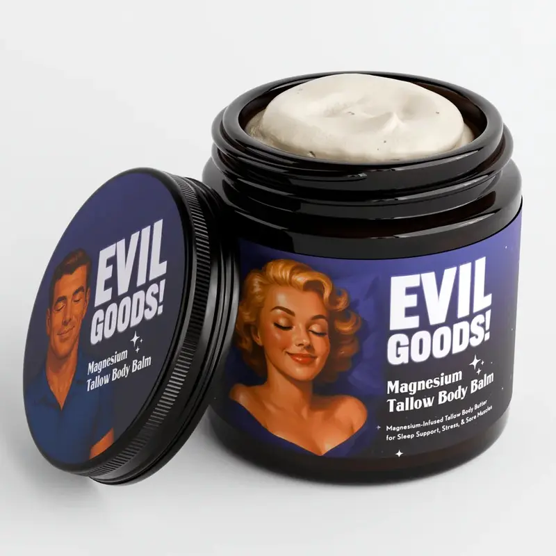 EVIL GOODS Magnesium Tallow Balm 4oz - Fast Nerve Pain Relief, Eases Burning & Tingling, Relieves Muscle Cramps & Tension, Improves Sleep, Soothing Coconut & Calendula Blend