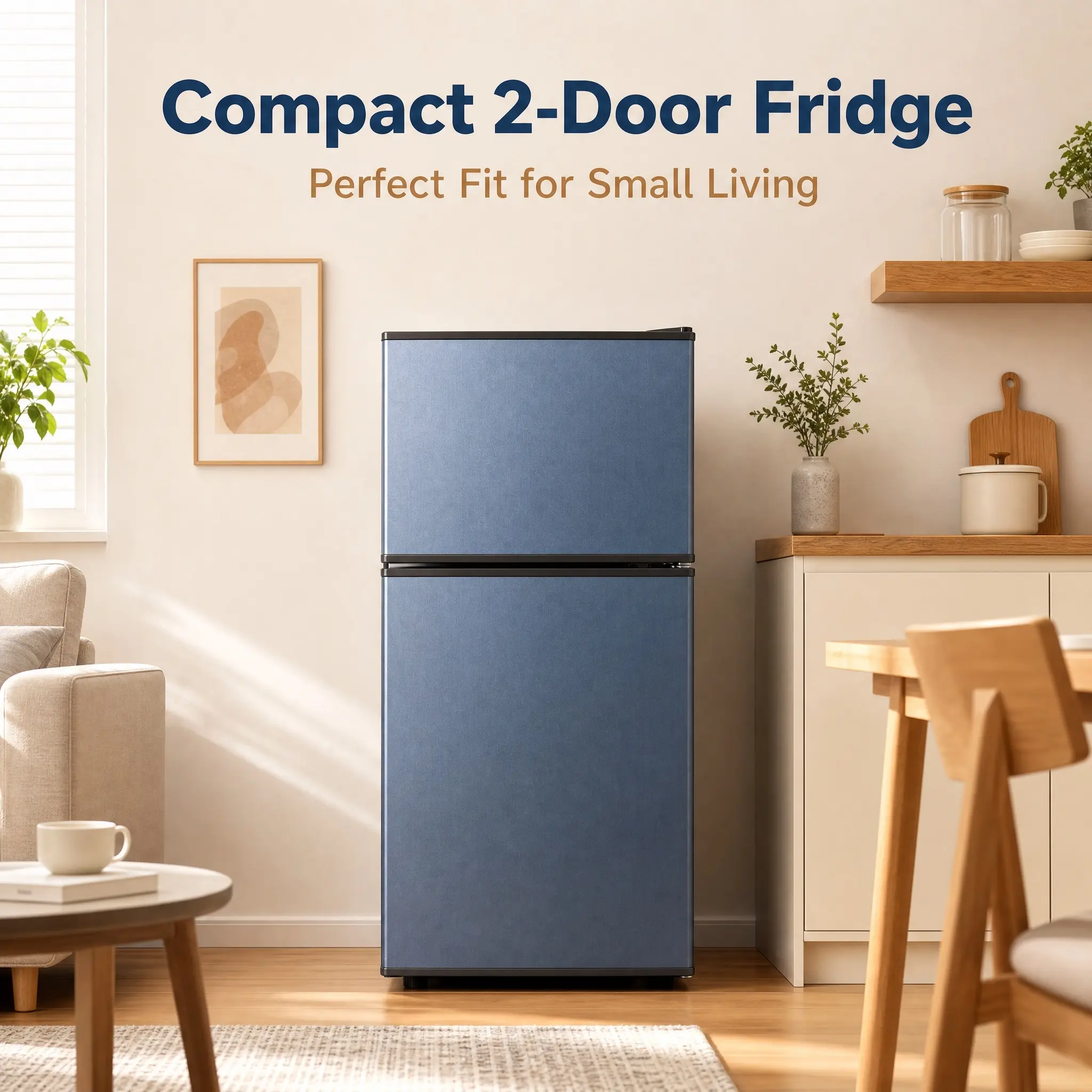 Compact Mini Fridge 2.8 Cu Ft - Double Door Refrigerator with Top Freezer, Smart Zoning Storage, Easy-Clean ABS Interior, Ideal for Dorm Apartment Office