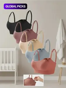 5pcs/7pcs Seamless Nursing Bra Set, Maternity Underwear, Adjustable Straps, Comfortable Sleeveless Design, Ideal for Pregnant Women & Breastfeeding Moms, Pregnancy Maternity Bra
