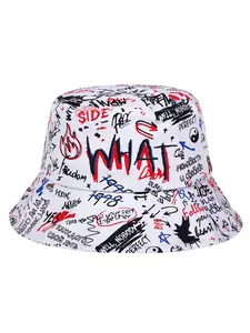 Unisex Graffiti Bucket Hat, Asymmetrical Design, Fitted Woven Fabric, Casual All-Over Print Sun Protection Cap for Spring & Fall Travel, Sunscreen Hat