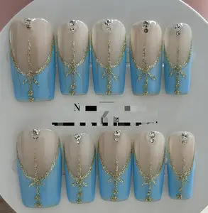 Nails Manicure Cutics with Gold and Blue Design for Stylish Nail Art