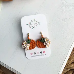 Floral Pumpkin Clay Earrings for Women, Handmade Unique Design jewelry