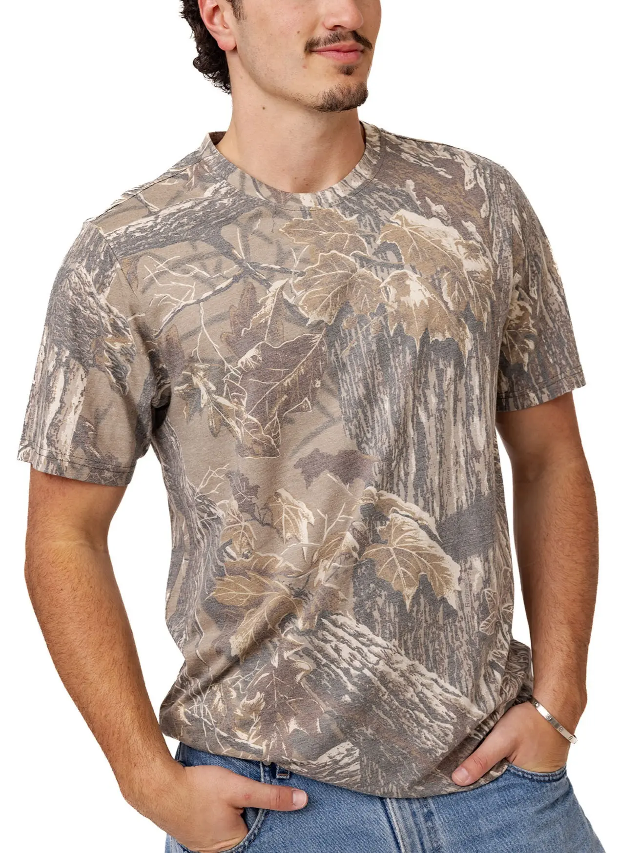 Men's Tri Blend Short Sleeve Crew Neck Camo Shirt | Realtree Xtra Grey, Realtree Shirt For Men, Hunting 3D Shirt, Deer Hunting Tee, Camo Pattern Men Shirt