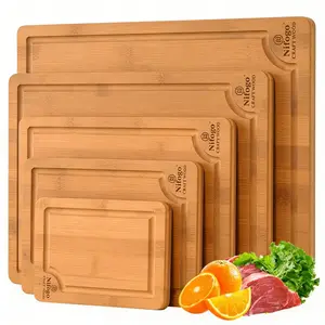 Nifogo Heavy Duty Bamboo Cutting Board Combo 3 5 Pieces Kitchen Prep Chopping Board Juice Retaining Groove Reversible Non Slip Eco Friendly Durable Kitchen Gadget