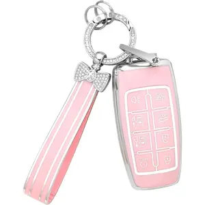 Key Fob Cover for Genesis GV80 GV70 G80 2024 2023 2022 2021 8 Button Pink Car Keys Case Shell Bling Keychain Ring Full Covers Protector Holder Accessories Girly Women TPU Gifts