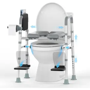 FSA&HSA Eligible Toilet Seat Risers with Footrests, Adjustable Height/Width Raised Toilet Seat with Handles, Fit Any Toilet Riser Heavy Duty Up to 500lbs, for , Handicap, Elevated,