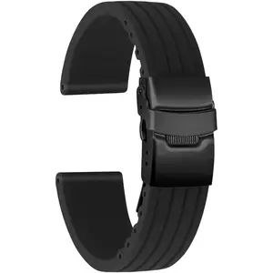 Watch Strap Replacement Rubber Watch Band  Stripe  - 14mm, 16mm, 18mm, 20mm, 22mm, 24mm Watch Bracelet with Stainless Steel Deployment Black Buckle