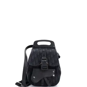 Pre-owned Dior Canvas Plain Backpacks Christian Saddle Backpack Oblique Canvas Mini by Rebag