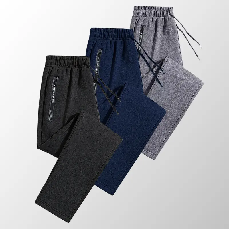 Men's 3-Pack Ultra-Stretch Full-Length Sweatpants - Non-Folded, Elastic Waistband with Drawstring, Zippered Pockets, Lightweight Breathable Fabric, Reflective Markings, Standard Casual Joggers for Cross Training, Summer Fitness Wear, Ultra-Stretch Men's P