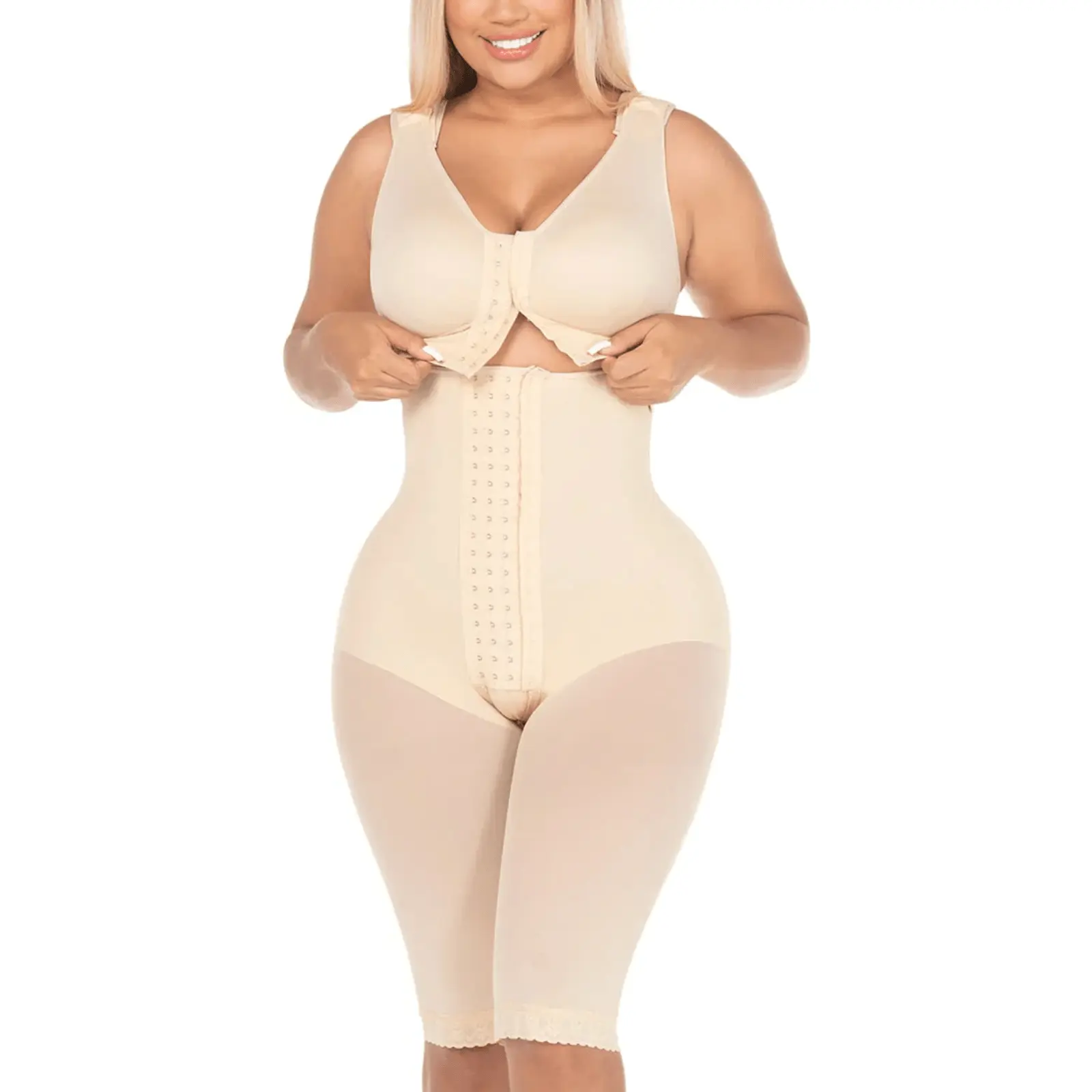 SILUET MYD 00470 Women's Colombian Post-Op High Compression Powernet Shapewear Bodysuit - Built-in Bra, Zippered, Full Coverage, Seamless Look, Adjustable Straps, Body Slimming, Everyday Shaper, Medical Grade Powernet/Lycra, 3XL, Soft, Flat Fit, Fabric