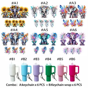 6 Piece DIY Mini Insulated Cup Keychain Set, Includes Elephant Pattern Stickers, Transfer Sticker DIY Accessories, Handbag Decor Craft Kit, Keychain Bag Pendant