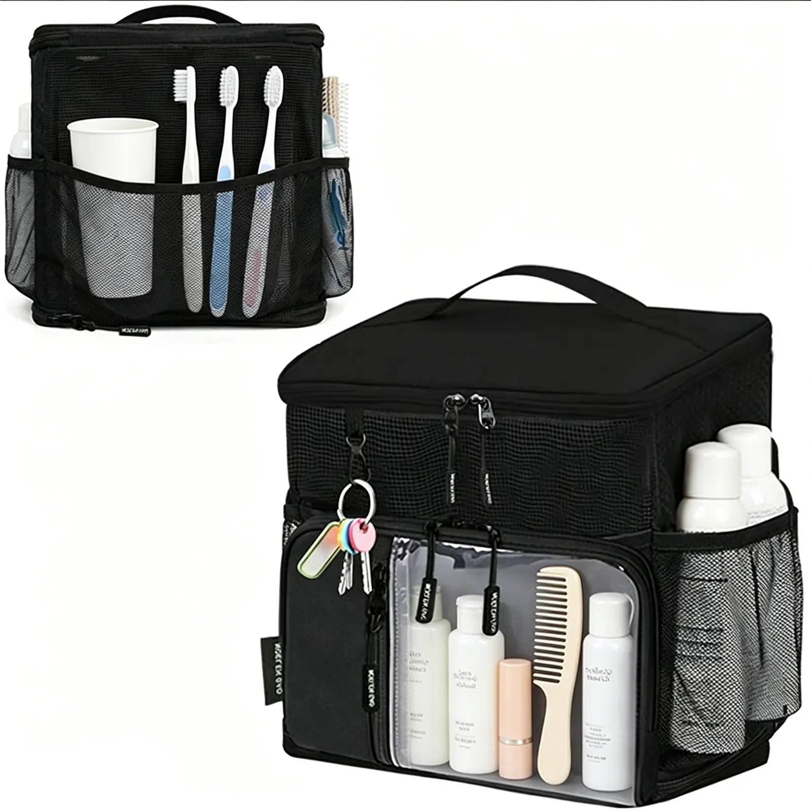 Large-Capacity Black Hanging Toiletry Bag-Waterproof & Hygienic Organizer featuring an oversized swivel hook sturdy zippers and dedicated compartments for toiletries