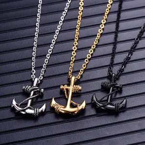 Stainless Steel Pendant Necklace Pirate Anchor Antique Silver Gold 23.5" A257