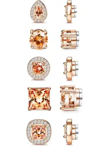 5Pairs Stainless Steel Magnetic Earrings for Men Women Non-piercing CZ Hypoallergenic Elegant Minimalist Earrings Round Square Teardrop Faux Diamond Halo Magnetic Stud Earrings Set