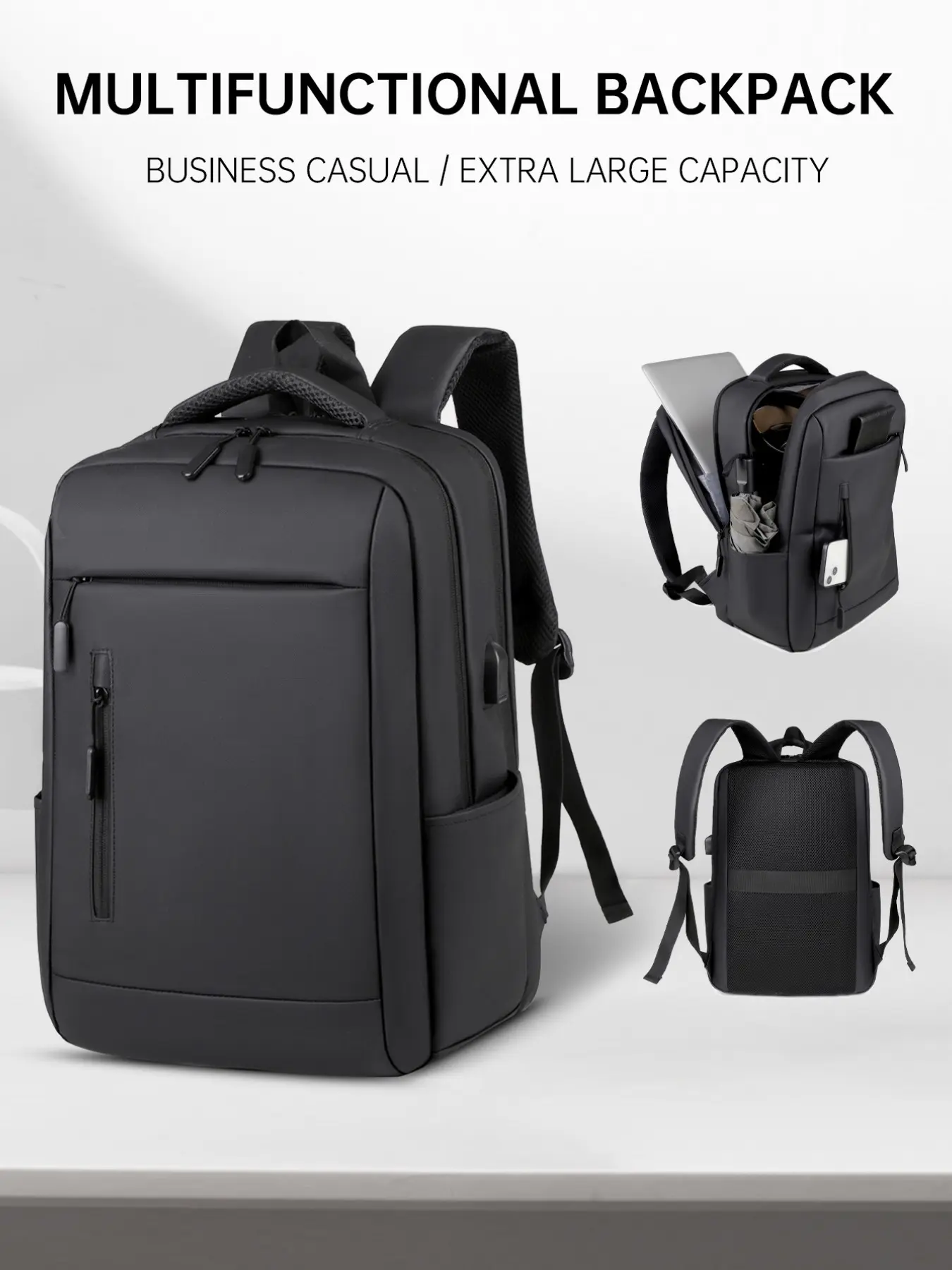 Large-capacity men's travel backpack, Laptop backpacks, Laptop Bags, meeting airline boarding size requirements, multiple zipped pockets, laptop protection compartment, adjustable shoulder straps, suitable for business travel, hiking, daily commuting