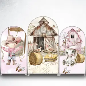 Rustic Farm Barn with Chickens Arch Backdrop Cover for Country Wedding Decor