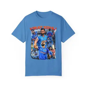 Virat Kohli King Kohli #18 Unisex Oversized T-shirt Casual Cotton Blue Bollywood Cricket Tee with Graphic Design