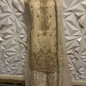 Size Medium Pakistani Hand Embroidery Dress with Intricate Beading and Lace Details for Special Occasions