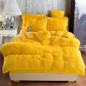 Heart Plush Four-Piece Set Cloud Touch, Extra Large 78.74 Inches, High-Visual Comfort (2 Pillowcases + 1 Duvet Cover + 1 Fitted Sheet) Luxury Solid Color Long Plush Four-Piece Set - Ultra Soft Wrinkle-Resistant Temperature-Regulating Fabric