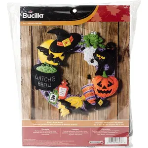 Witch's Brew Wreath Felt Applique Wall Hanging Kit, 17 by 17-Inch