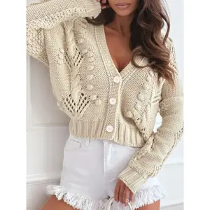 Chunky Cropped Button-Up Sweater Cardigan
