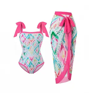 European and American one-piece swimsuit bikini set, conservative tummy-covering beach skirt, chiffon wrap skirt, hot spring swimwear