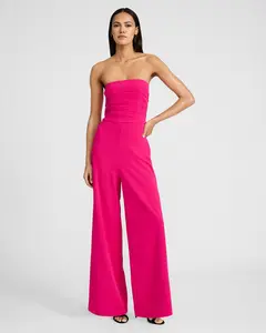 Express Strapless Ruched Wide Leg Jumpsuit