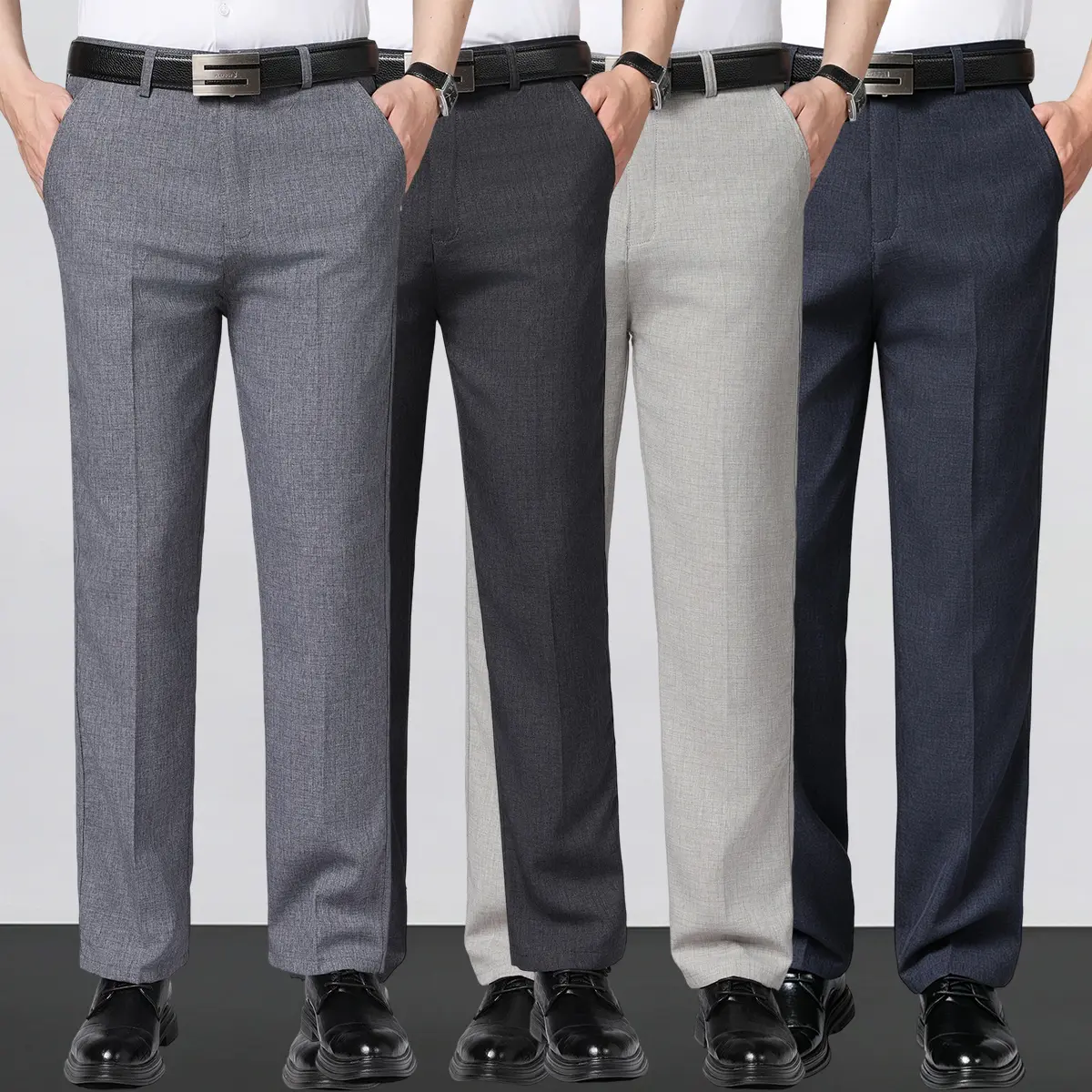 4pcs Men's Business Casual Dress Pants, Slim Fit Straight Leg with a Draping Effect, Suitable for Golf, Activities, and Formal Occasions, the Top Choice for Business Travel, Available in Multiple Color Combinations, Valentine's Day