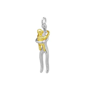 Mom & Child Embrace Pendant Necklace – Two-Tone Silver & Gold, Meaningful Family Jewelry Gift for Special Occasions