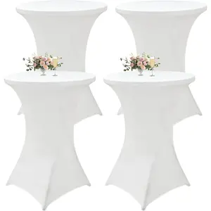 4Pack White  Table Cover 32x43 Inch Fitted Stretch  Tablecloth for Round Table Top Cover High Top TableCloths for Party Bar Pub Wedding Banquet