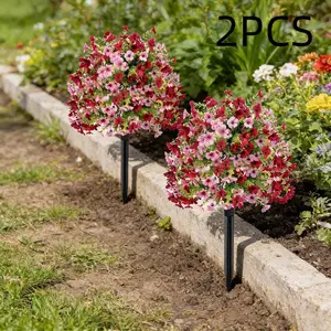 2PCS Artificial Pink Purple Pansy Flower Ball with Eucalyptus Leaves Realistic Outdoor Garden Decorative Plant for Front Porch Balcony Patio Yard Walkway Indoor Home Landscaping Potted Decoration UV Resistant Low Maintenance All Season Floral Decor