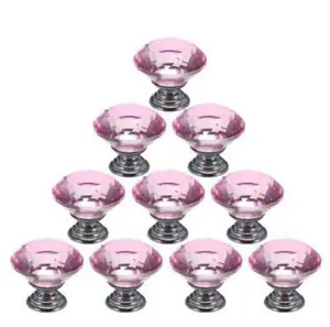 10Pcs Crystal Glass Cabinet Knob Diamond Shape 30mm Drawer Cupboard Handle Pull
