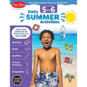 Evan-Moor Daily Summer Activities, Grade 5-6 Workbook, Prevent Learning Loss, Reading Comprehension, Writing, Math, Grammar, Punctuation, Spelling, Multiplication, Division, Fractions, Geography, Maps Paperback – Student Edition, January 1, 2018