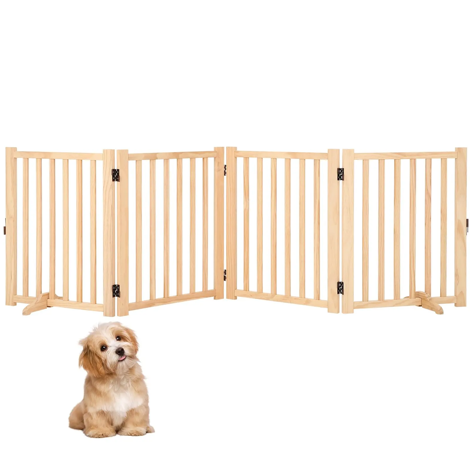 GAOMON 4 Panel 24”H Foldable Wooden Dog Gate,Freestanding Pet Fence with Support Feet,Indoor Dog Fence for The House,Doorways, Stairs,Expandable Pet Fence