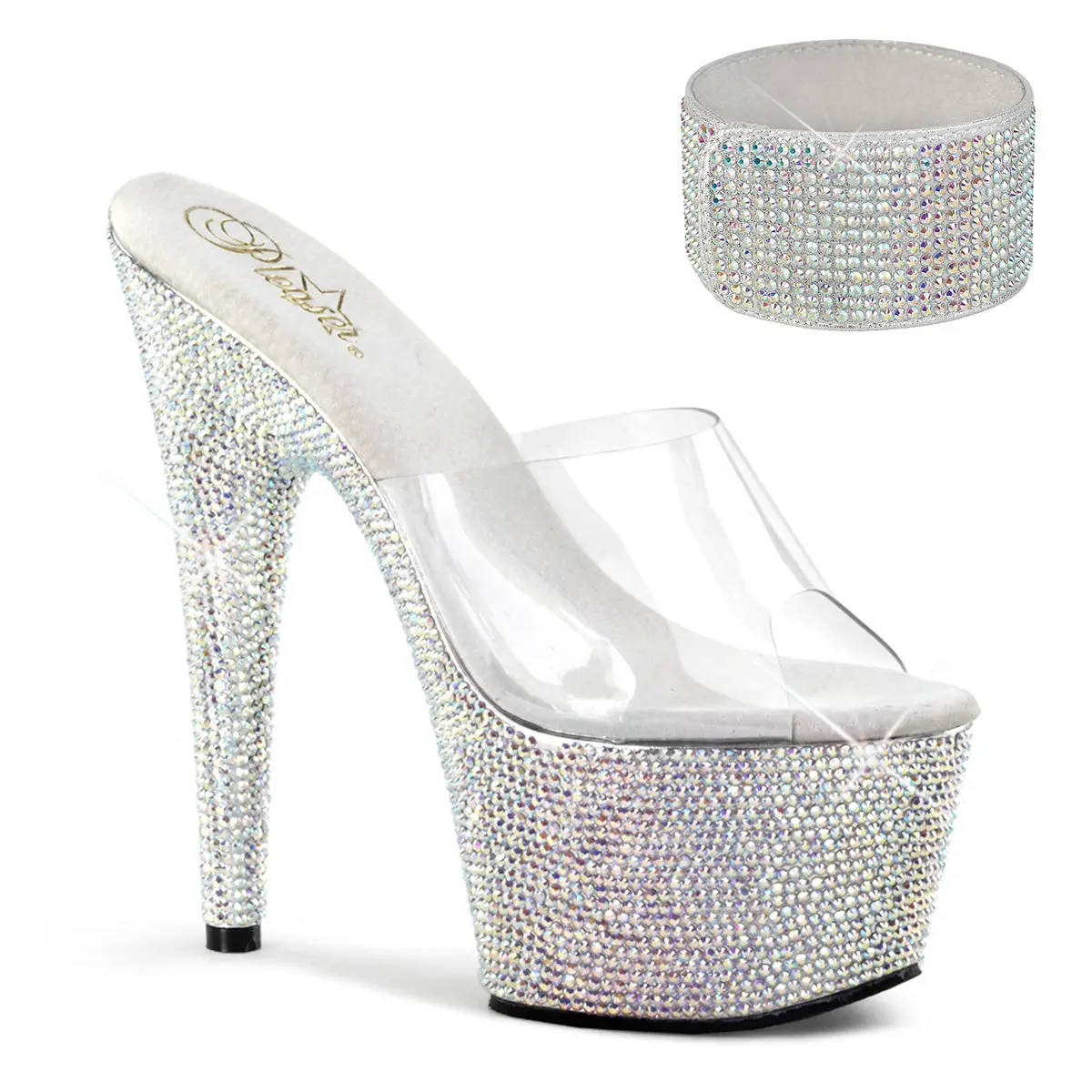 PLEASER BEJEWELED-712RS Clear-Silver Multi Rhinestone Platform Sandals, Shoe, High Heel, High Heels, Footwear, Classy, Decor, Stylish, Statement Shoes