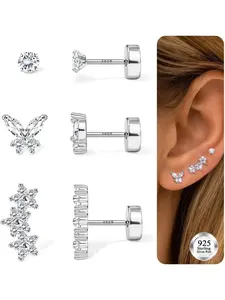 925 Sterling Silver Flat Back Earrings for Women - Hypoallergenic 14K Gold Plated Stud Earrings for Sensitive Ears Flower CZ Helix Tragus Conch Piercing Jewellery Flatback Cartilage Studs Earrings Stud Earrings Jewelry