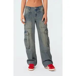 Edikted Women's Westie Low Rise Washed Cargo Jeans