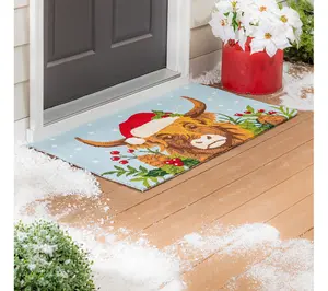 Evergreen 42"x24" Highland Cow Indoor/Outdoor Hooked Rug