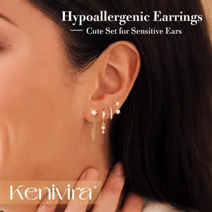 Gold Earrings for Women Trendy,18K Gold Plated Pearl Stud Huggie Hoop Dangle Chain Earring Stacks Hypoallergenic, Cute Small CZ Earring Sets for Multiple Piercing